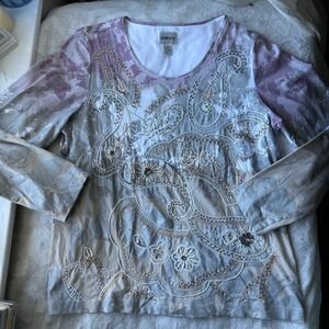 Whimsical Paisley Embroidered Beaded Womens Long Sleeve